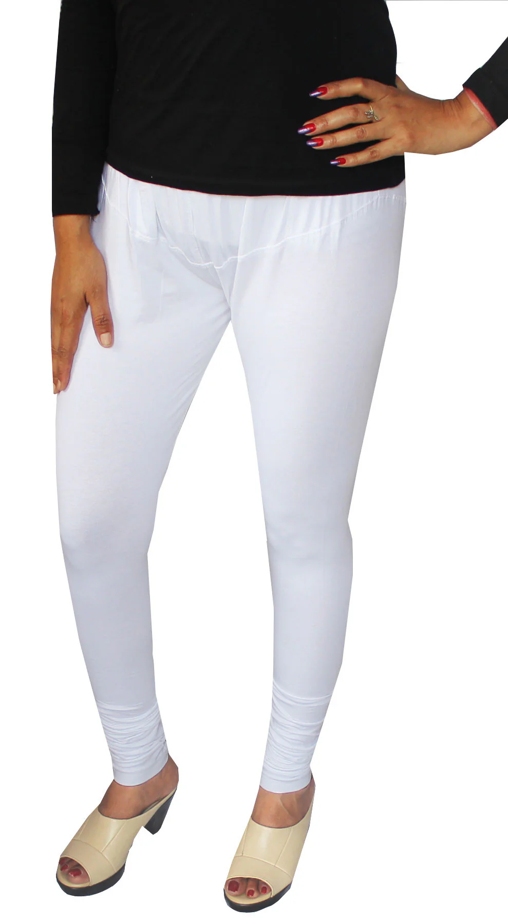 4 Way Stretchable Leggings Womens Churidar Bottoms (White) - Image 2