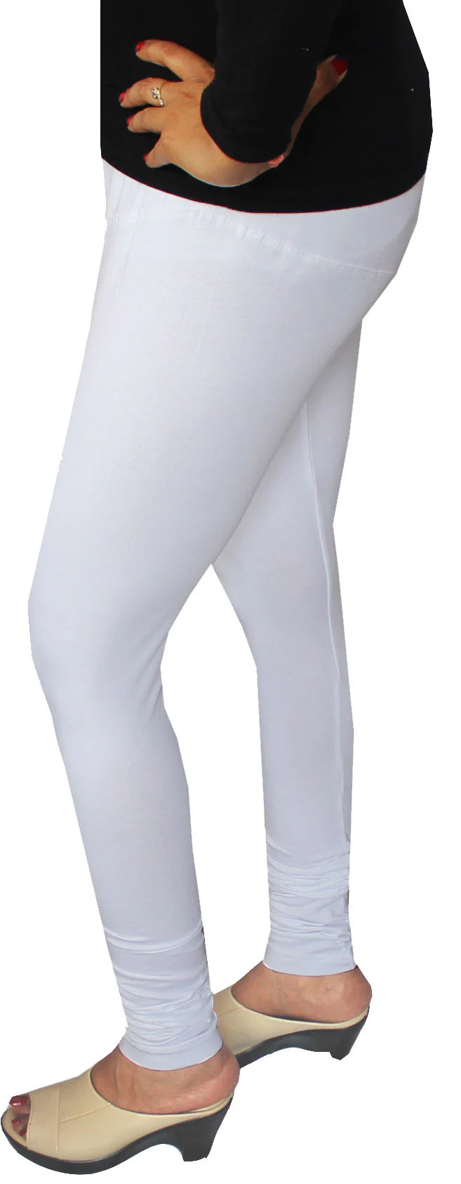 4 Way Stretchable Leggings Womens Churidar Bottoms (White) - Image 3