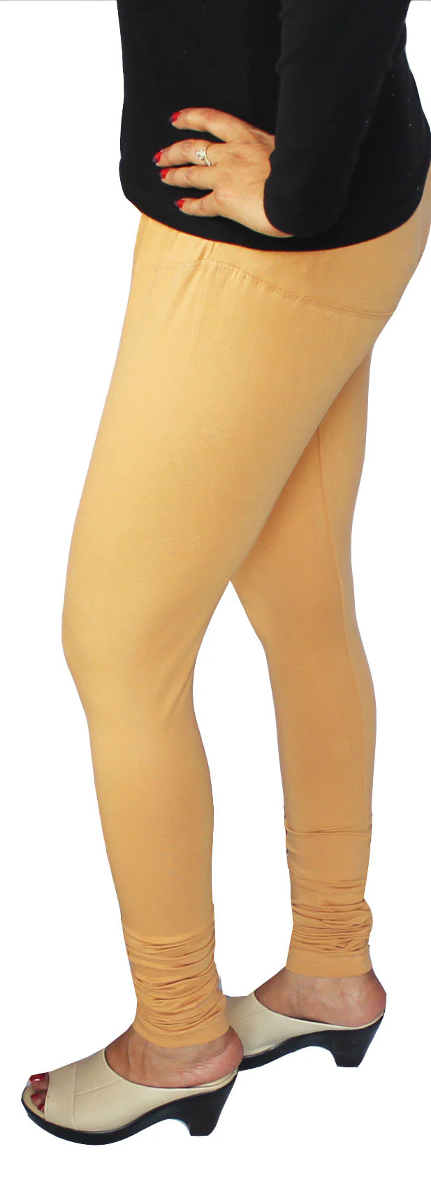 4 Way Stretchable Leggings Womens Churidar India Clothing Bottoms (Beige) - Image 3