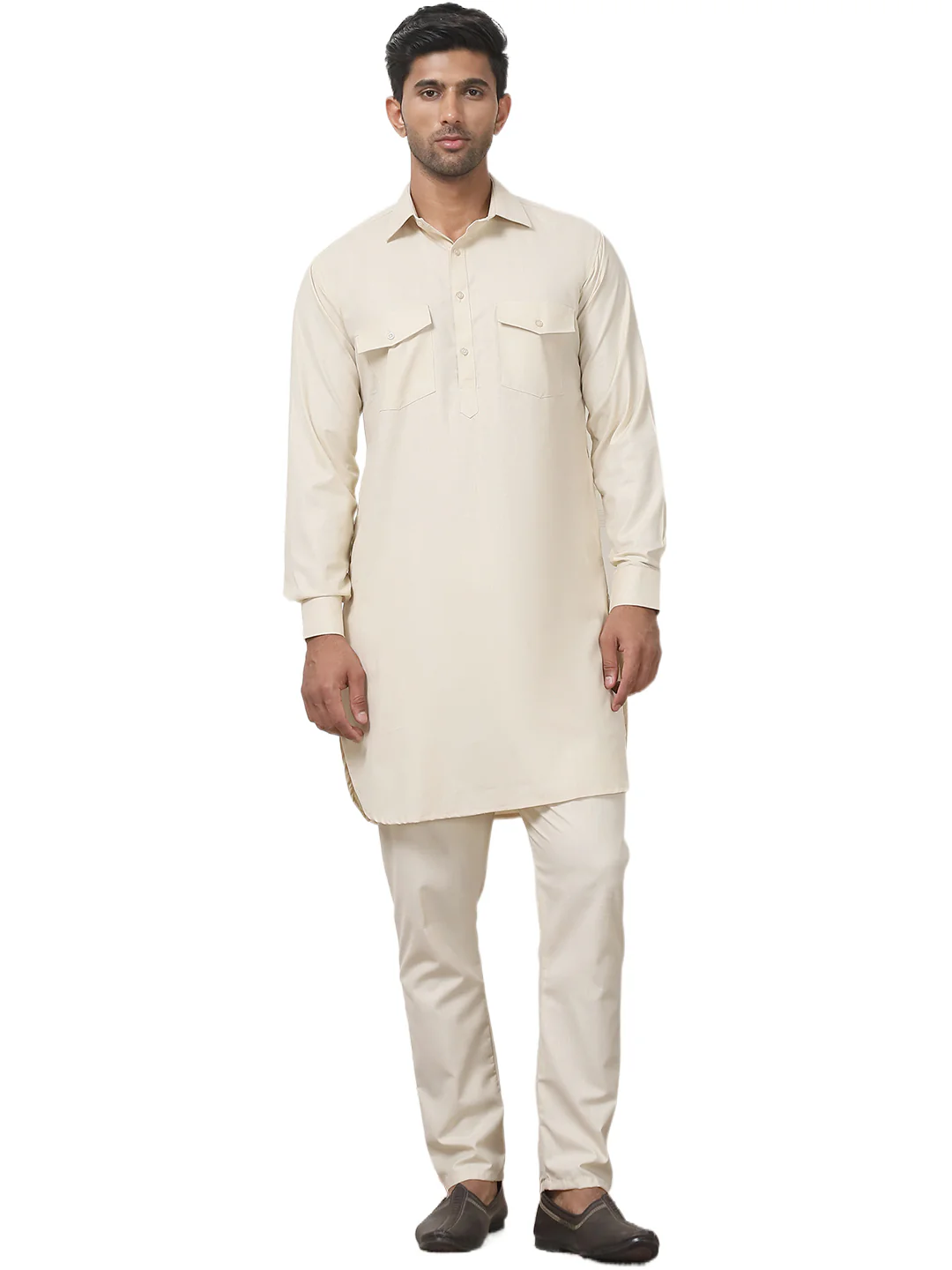 Beige Punjabi Kurta Pajama Set – Cotton Indian Outfit for Men