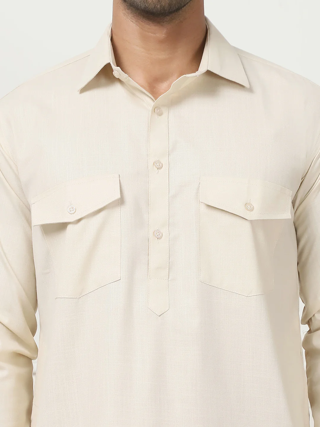 Beige Punjabi Kurta Pajama Set – Cotton Indian Outfit for Men - Image 6