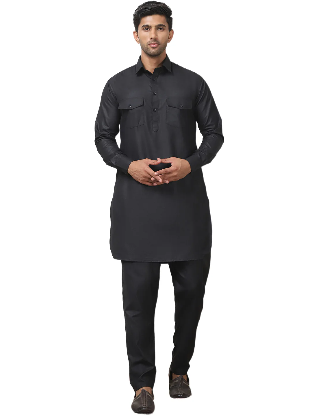 Black Punjabi Kurta Pajama Set – Cotton Indian Outfit for Men