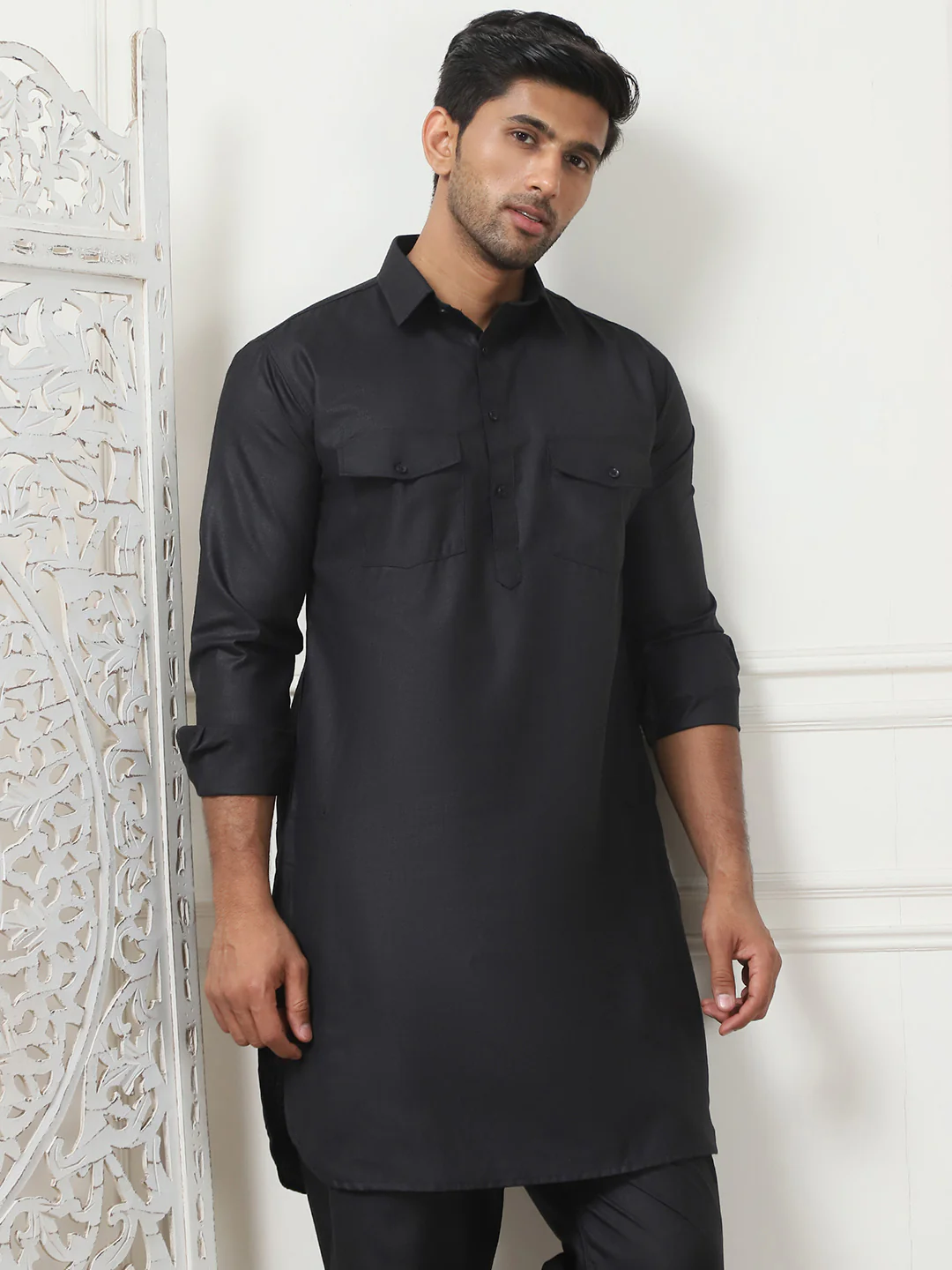 Black Punjabi Kurta Pajama Set – Cotton Indian Outfit for Men - Image 5