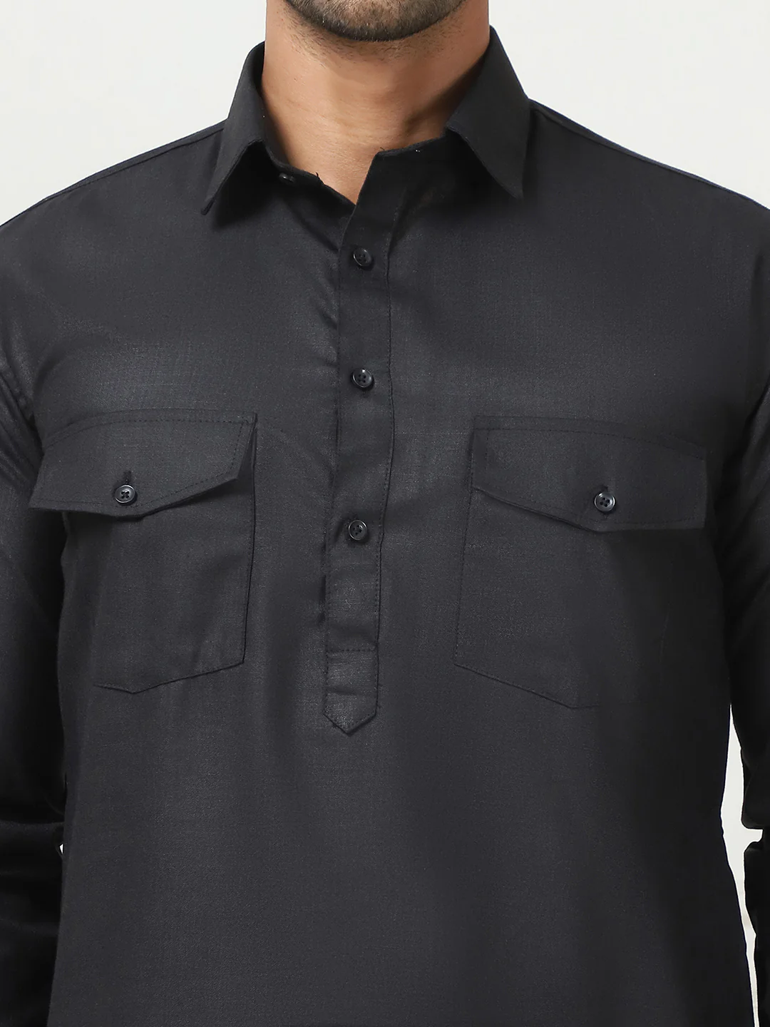 Black Punjabi Kurta Pajama Set – Cotton Indian Outfit for Men - Image 6