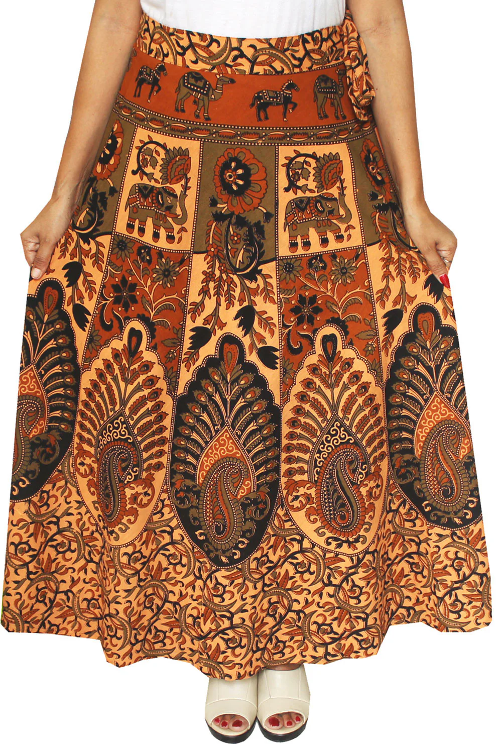 Block Print Skirt Wrap Around Womens Cotton Indian Clothes (Brown) - Image 2