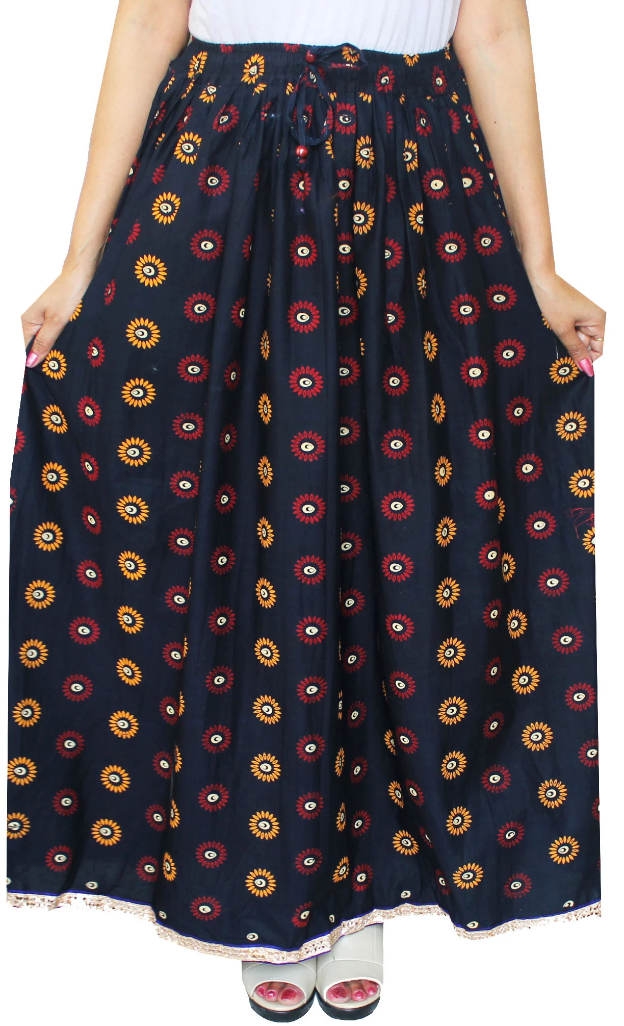 Block Printed Cotton India Long Skirts Women (Blue) - Image 2
