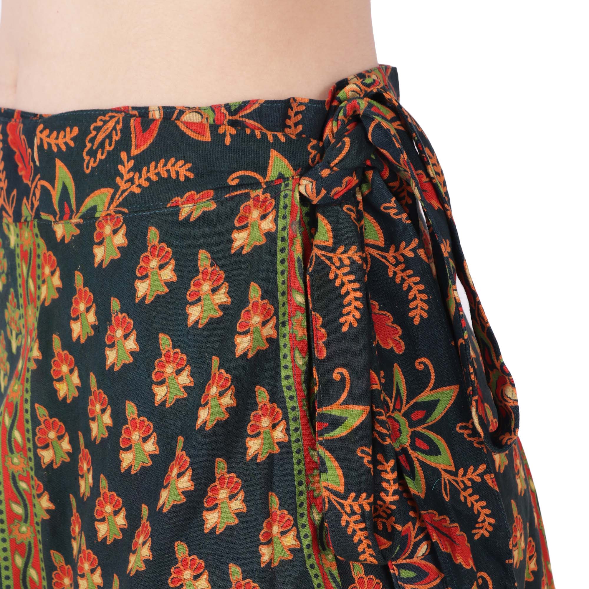 Block Printed Long Wrap Skirt Women's India Cotton (Green, One Size) - Image 4