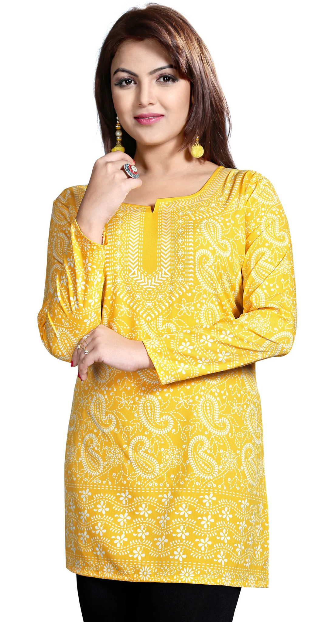 Bright Yellow Indian Kurta for Women – Stylish Short Kurti - Image 2