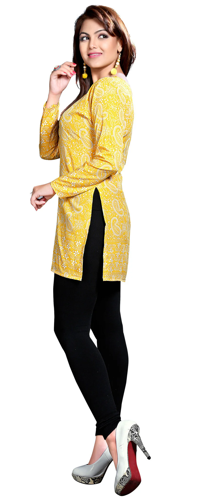 Bright Yellow Indian Kurta for Women – Stylish Short Kurti - Image 3