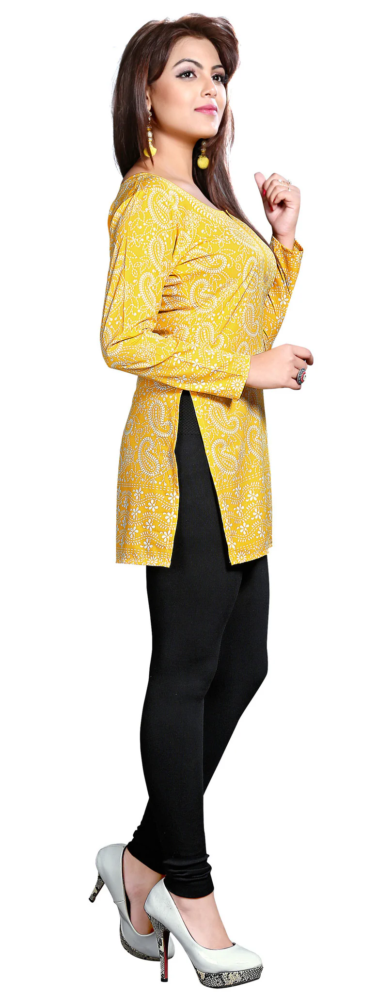 Bright Yellow Indian Kurta for Women – Stylish Short Kurti - Image 4