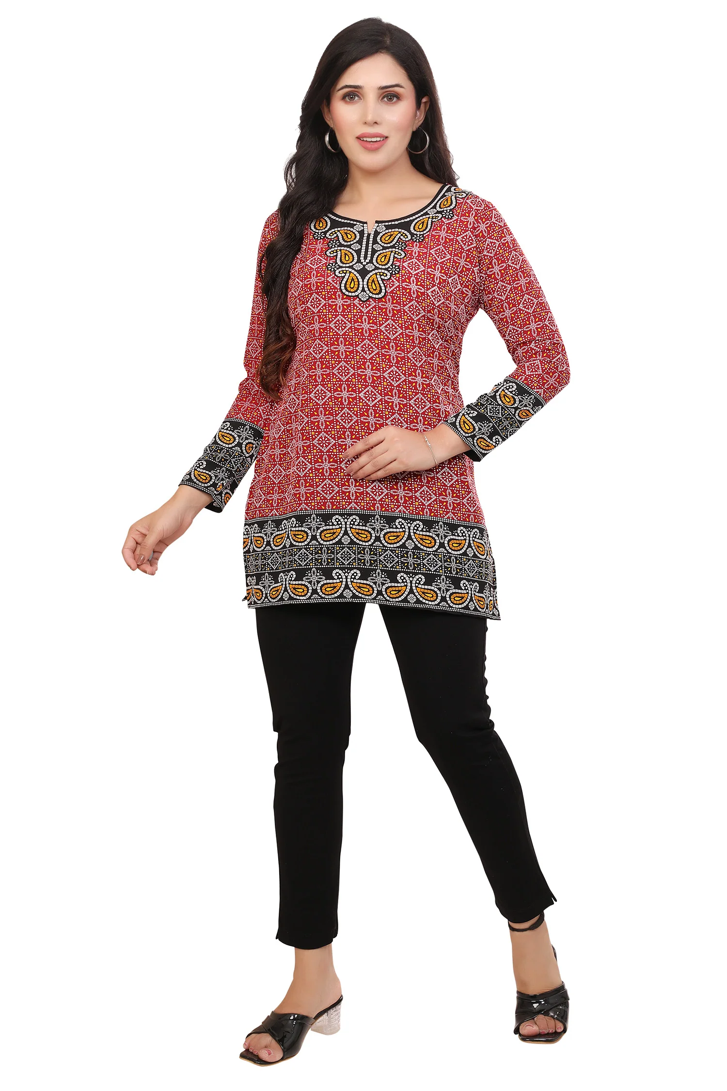 Chic Fashion Kurta India - Elegant Red Short Kurti for Women - Image 4
