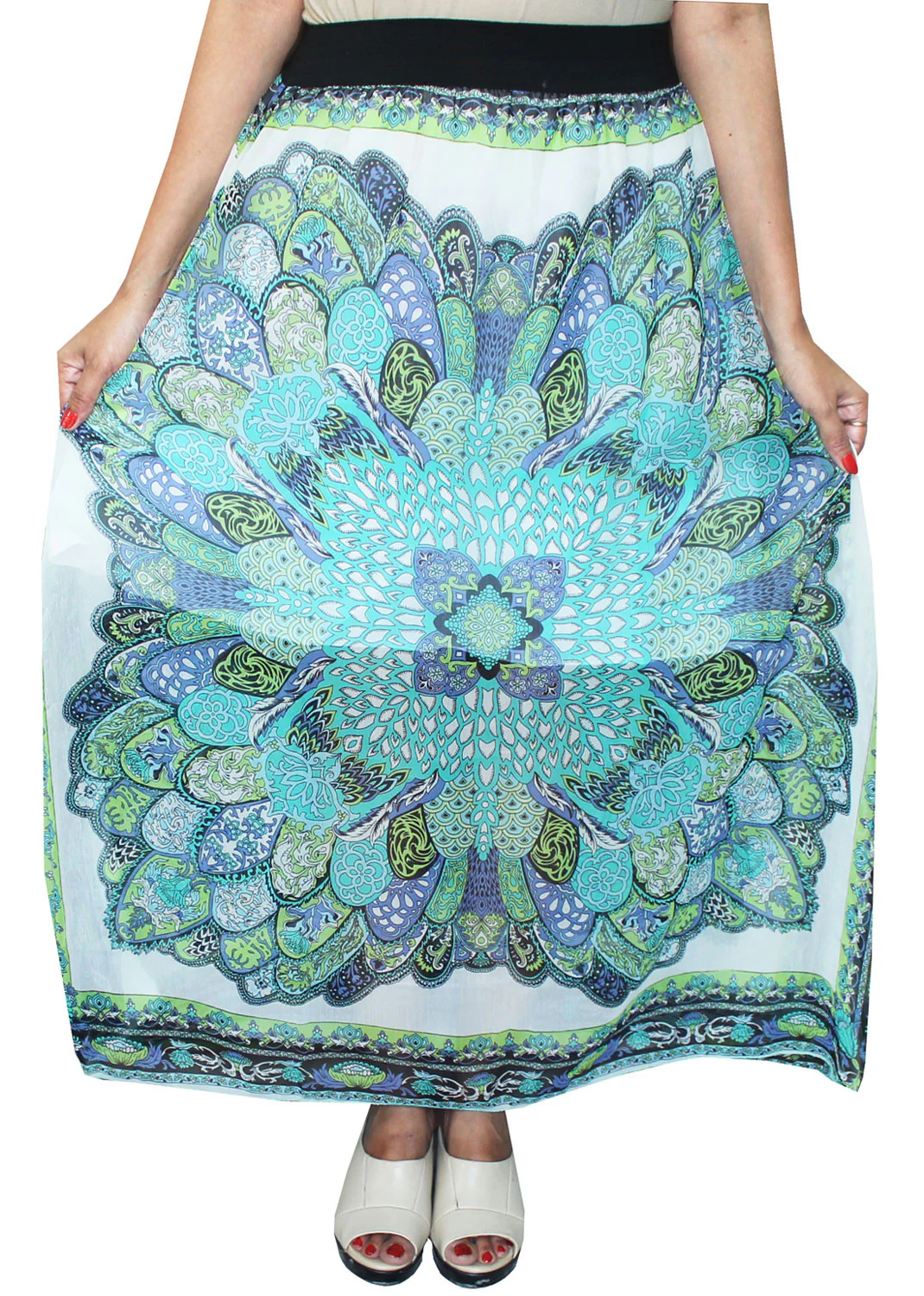 Chiffon Printed Long Skirt Womens Indian Clothing (Multicolored) - Image 2