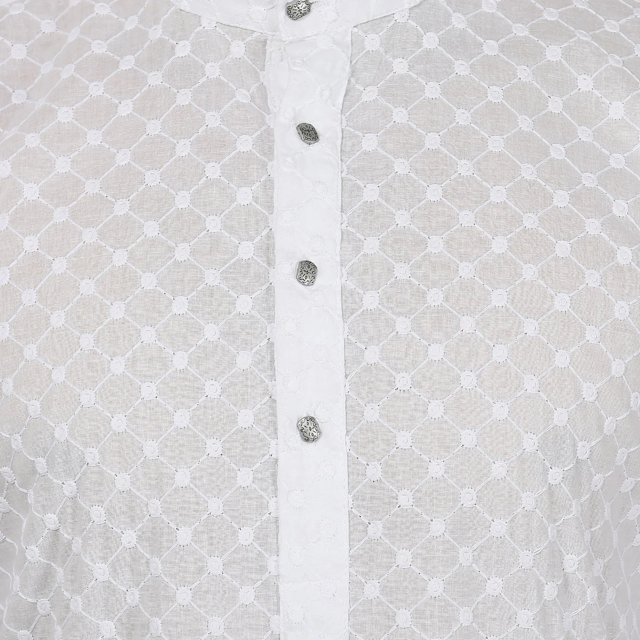 Chikan Embroidered Cotton Men's Kurta Pajama Indian Clothes (White) - Image 4