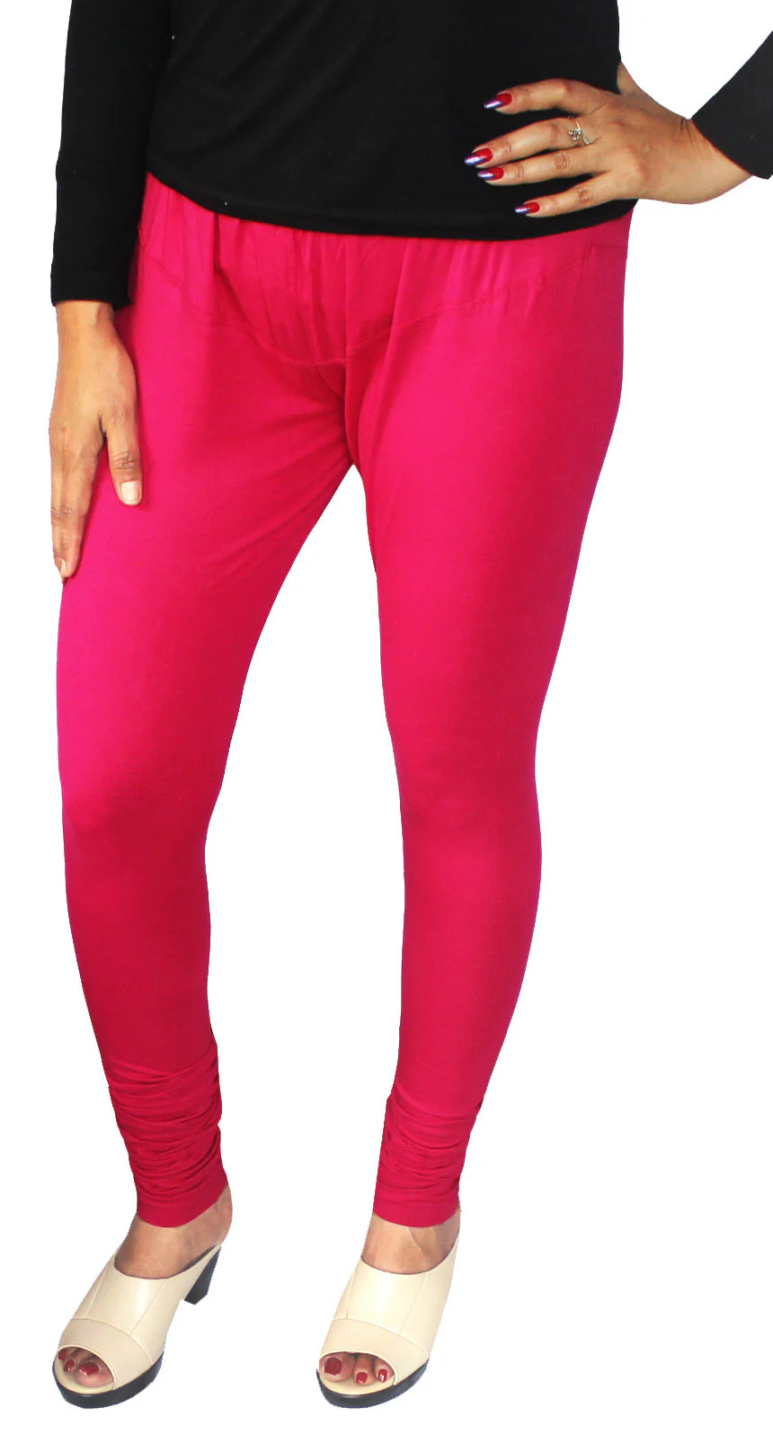 Churidar 4 Way Stretchable Leggings Womens India Clothing Bottoms (Hot Pink) - Image 2
