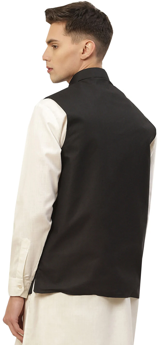 Classic Solid Color Black Jawahar Coat for Men in Premium Cotton (Black) - Image 4