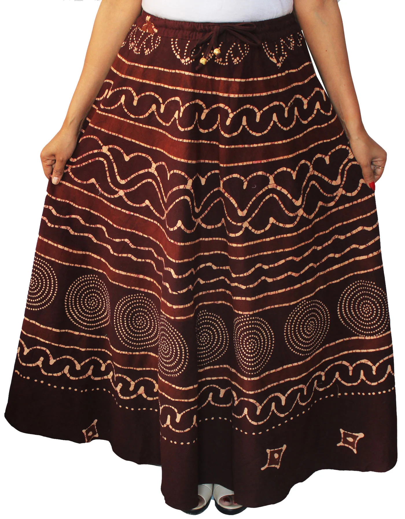 Cotton Batik Printed Womens Long Skirt India Clothing (Maroon) - Image 2