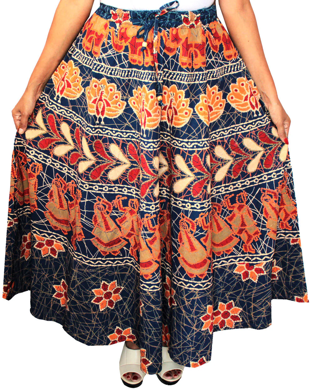 Cotton Batik Printed Womens Long Skirt India Clothing (Blue) - Image 2