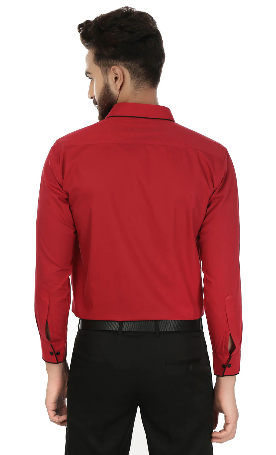 Cotton Button Down Dress Shirt Men's Long Sleeve (Red) - Image 2