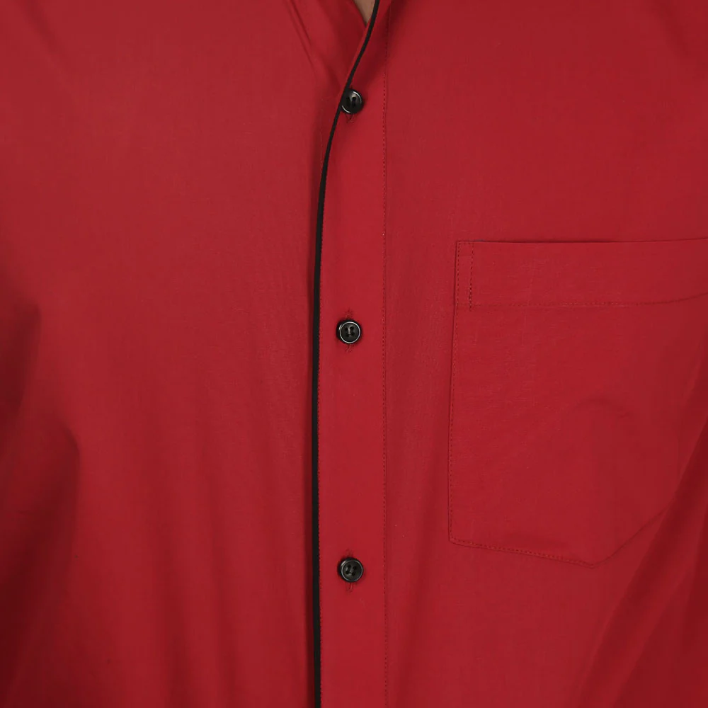 Cotton Button Down Dress Shirt Men's Long Sleeve (Red) - Image 3