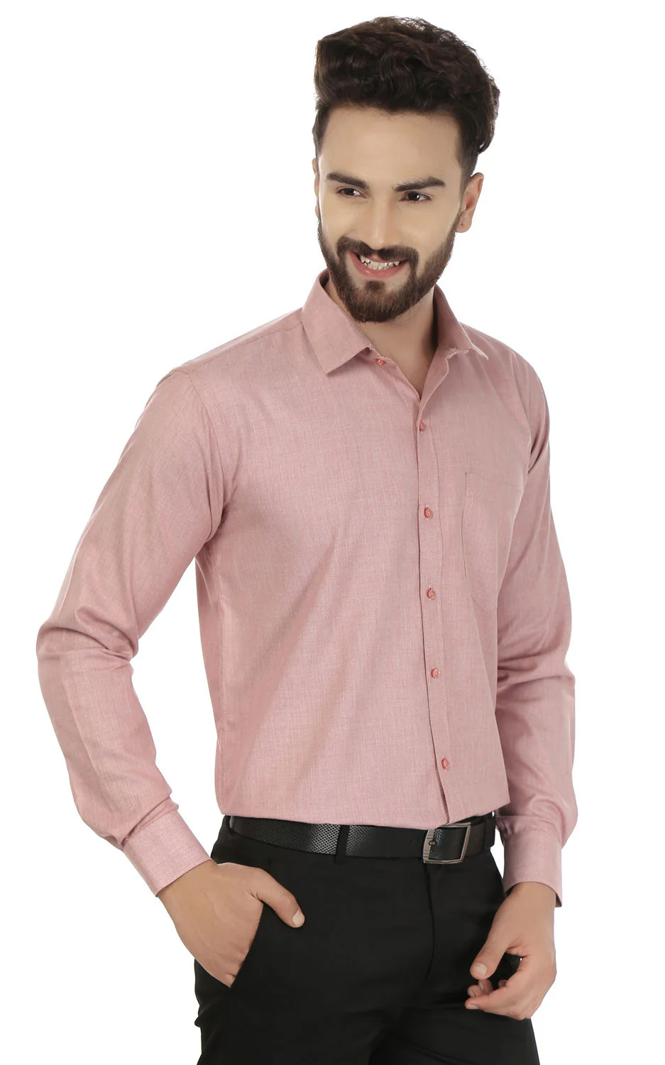 Cotton Button Down Dress Shirt Men's Long Sleeve (Red) - Image 5