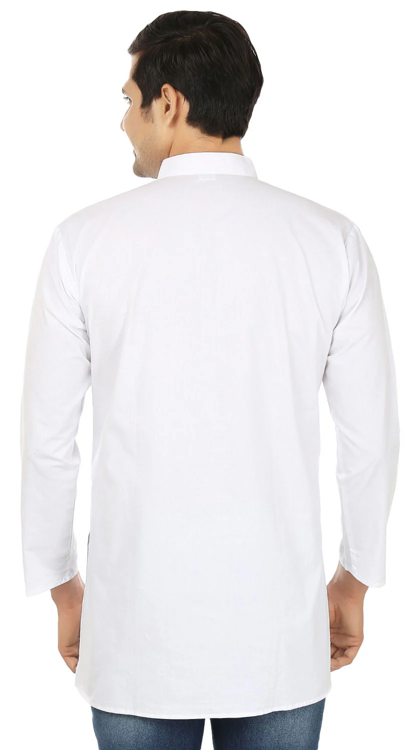 Cotton Dress Men's Short Kurta Shirt Indian Clothing (White) - Image 3