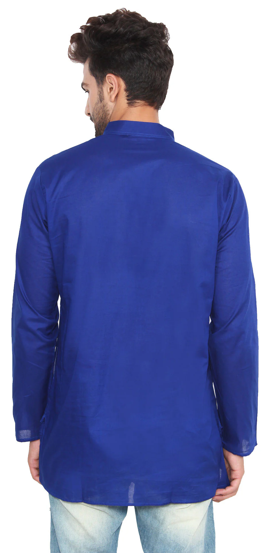 Cotton Dress Mens Short Kurta Shirt India Fashion Clothing (Blue) - Image 4