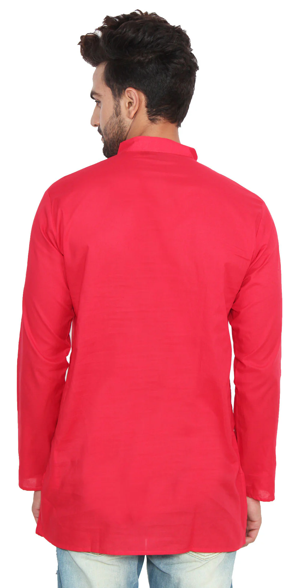 Cotton Indian Dress Mens Short Kurta Shirt Fashion Clothing (Red) - Image 4