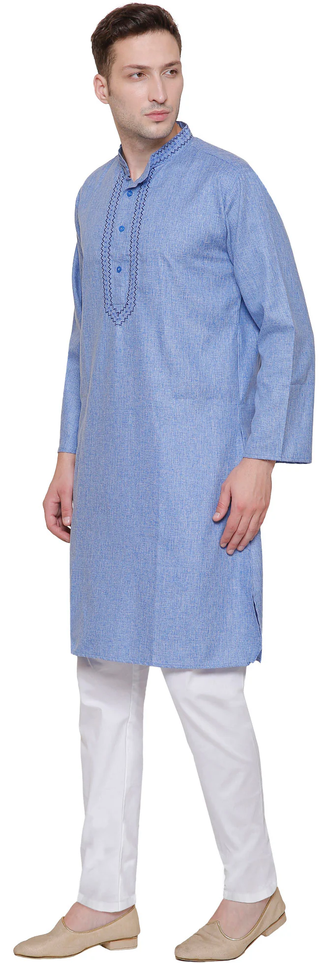Cotton Embroidered Mens Kurta Pajama India Clothing (Blue) - Image 2