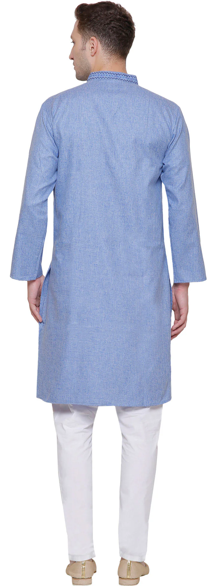 Cotton Embroidered Mens Kurta Pajama India Clothing (Blue) - Image 3