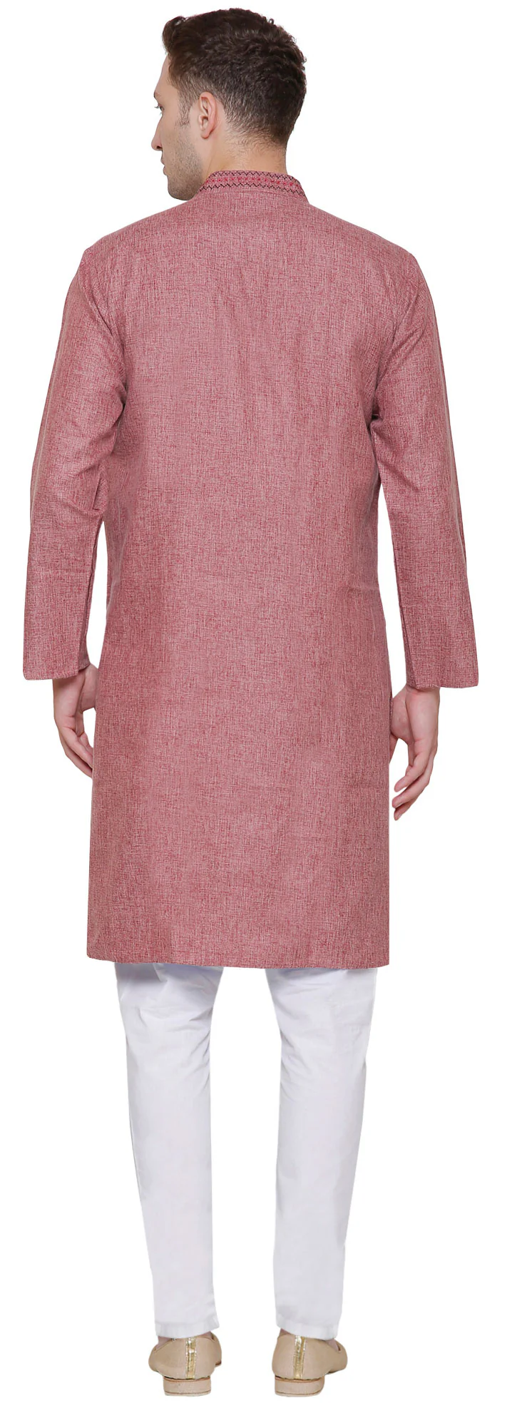 Cotton Embroidered Mens Kurta Pajama India Clothing (Maroon) - Image 3
