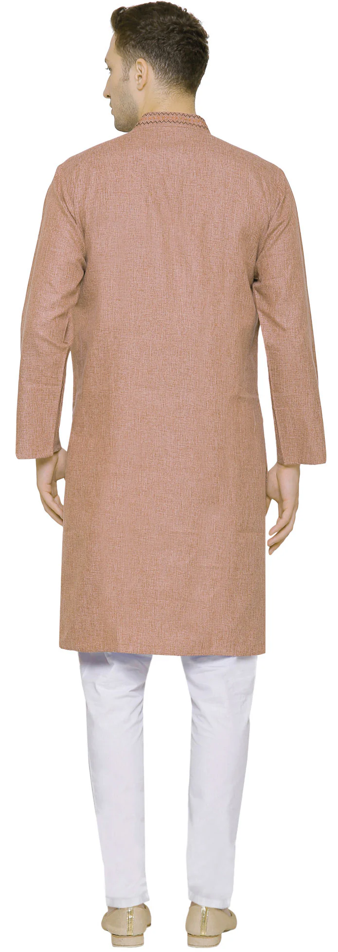 Cotton Embroidered Men's Kurta Pajama Indian Clothes (Brown) - Image 3