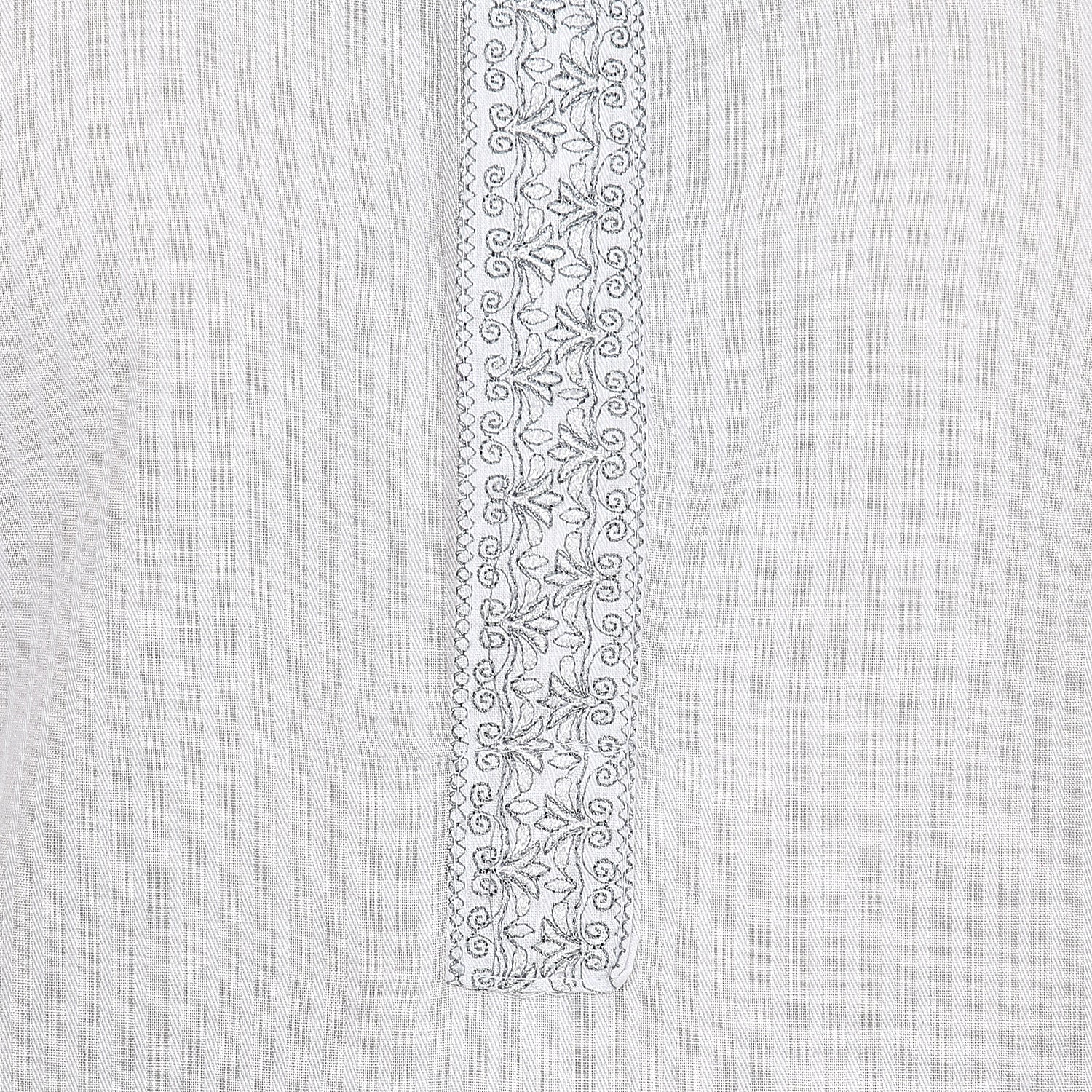 Men's Kurta Pajama Embroidered Cotton Indian Clothing (White) - Image 5
