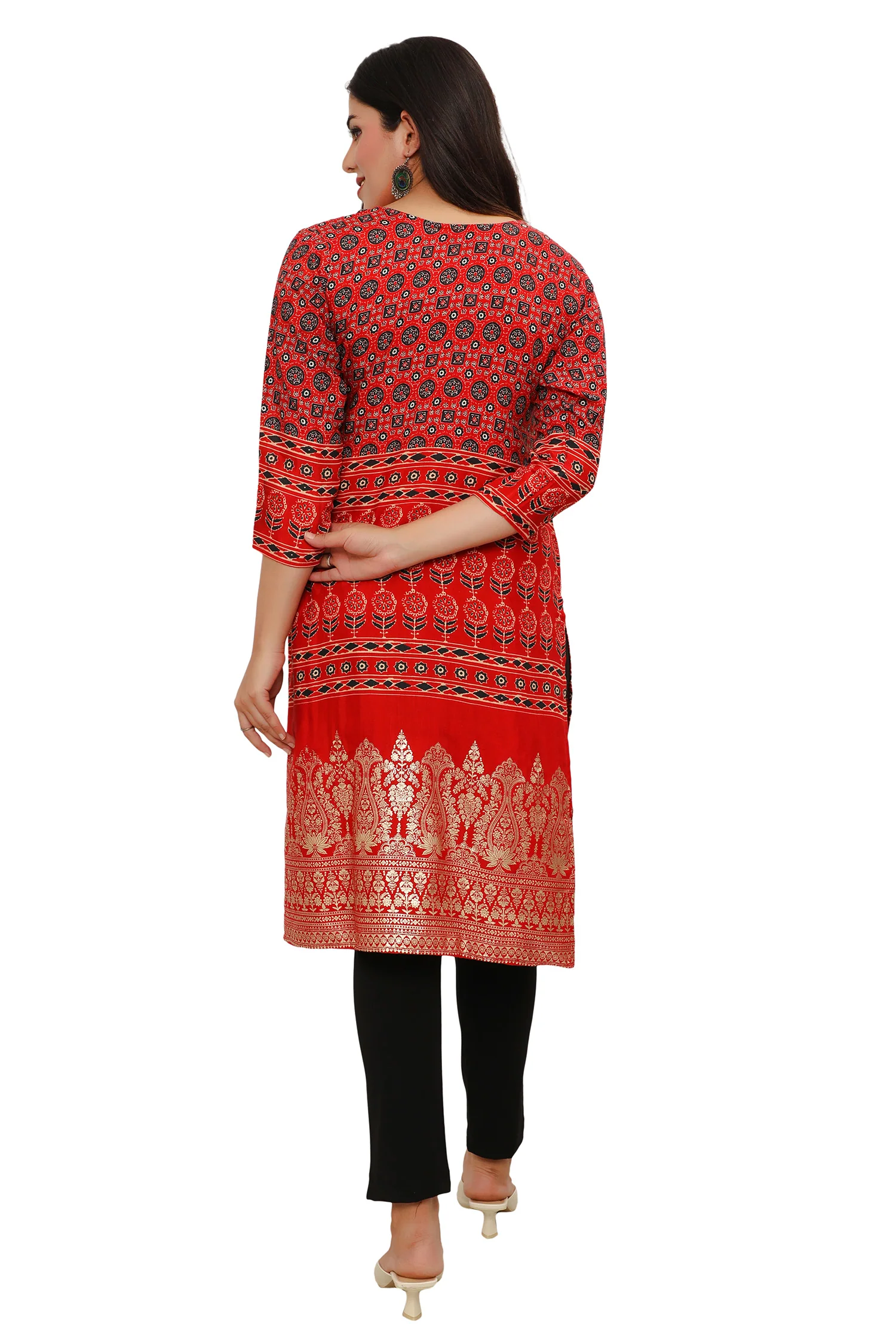Indian Kurtis for Women Long Tunic Top Kurta (Red) - Image 2
