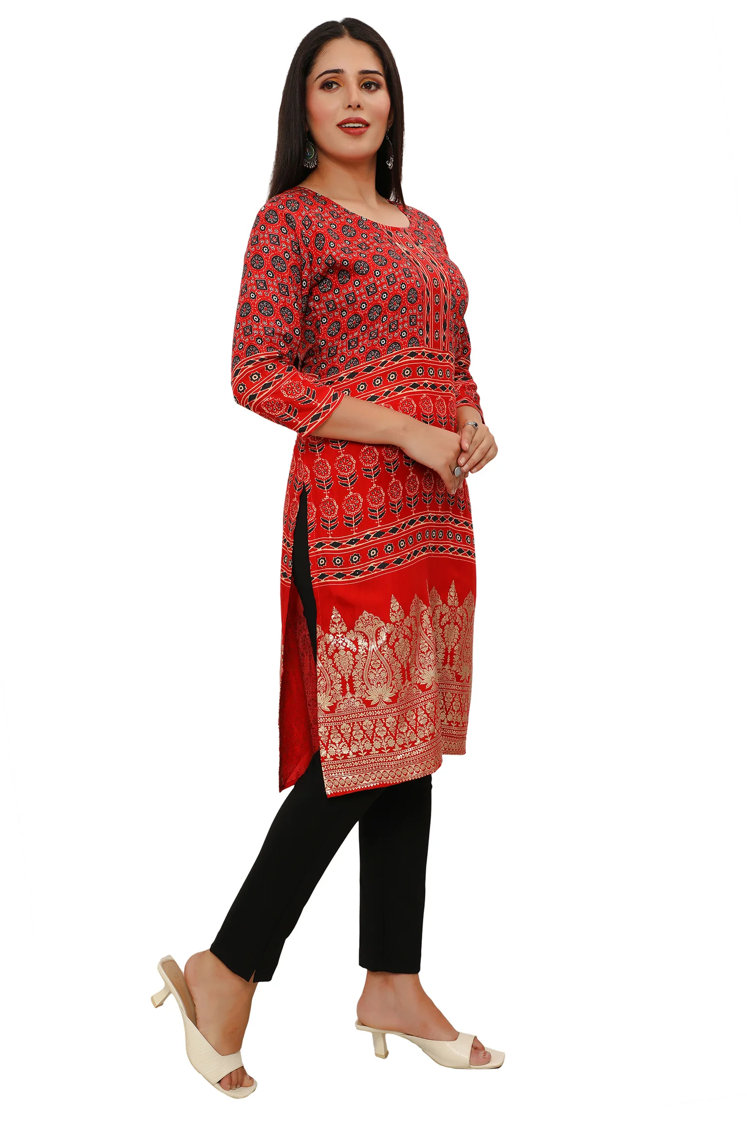 Indian Kurtis for Women Long Tunic Top Kurta (Red) - Image 5