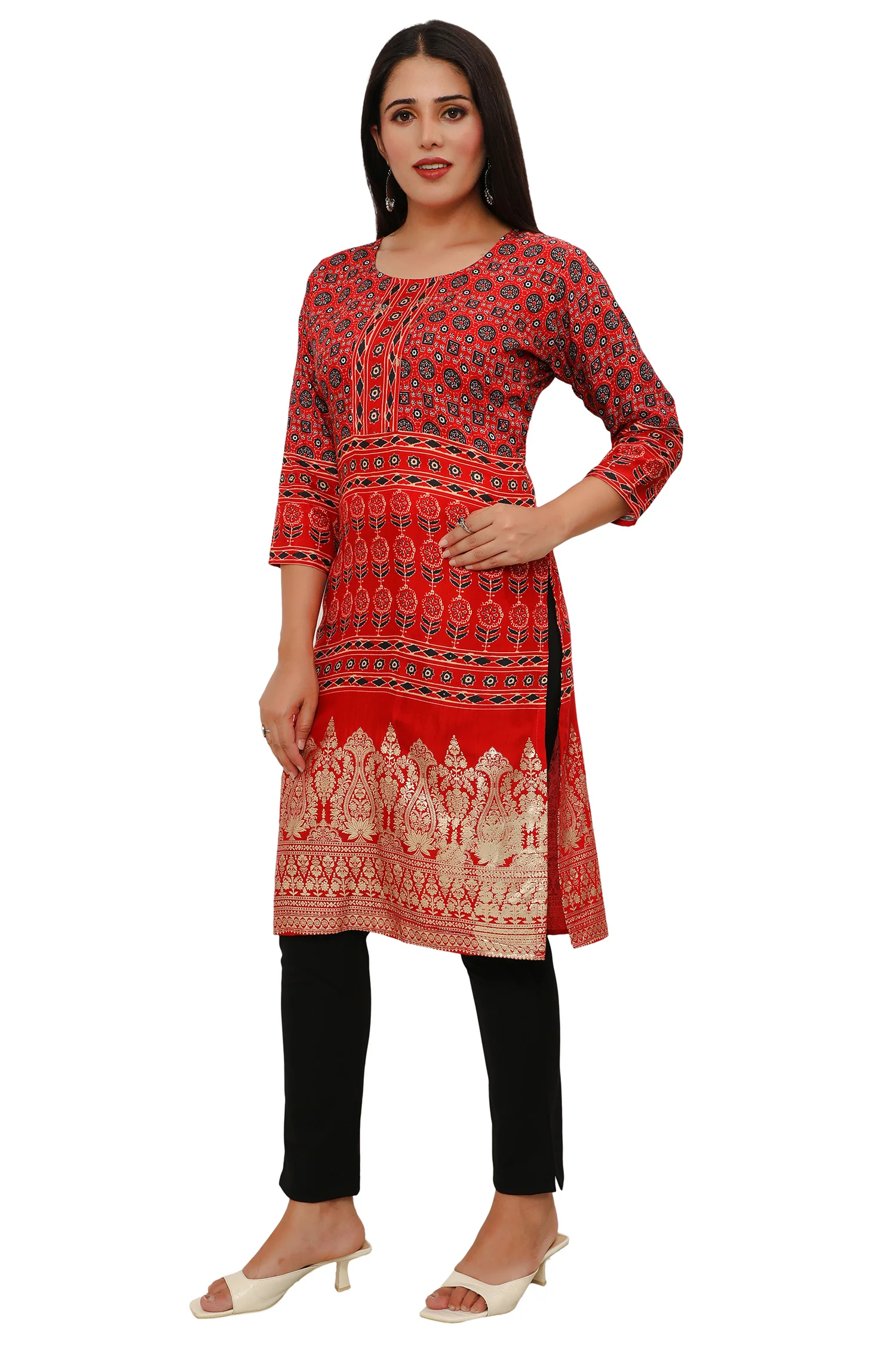 Indian Kurtis for Women Long Tunic Top Kurta (Red) - Image 6