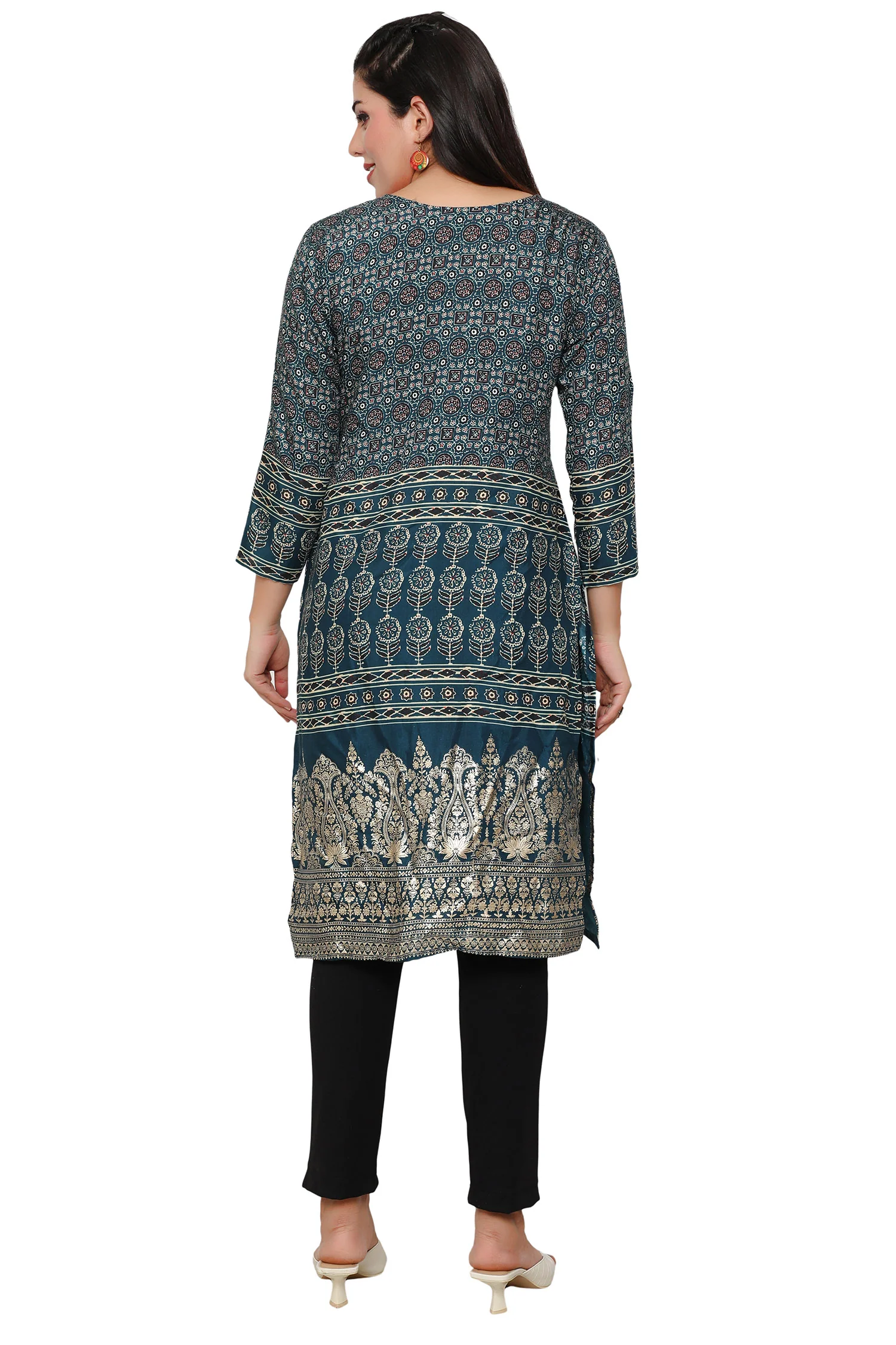 Indian Kurtis for Women Long Tunic Top Kurta (Teal) - Image 2