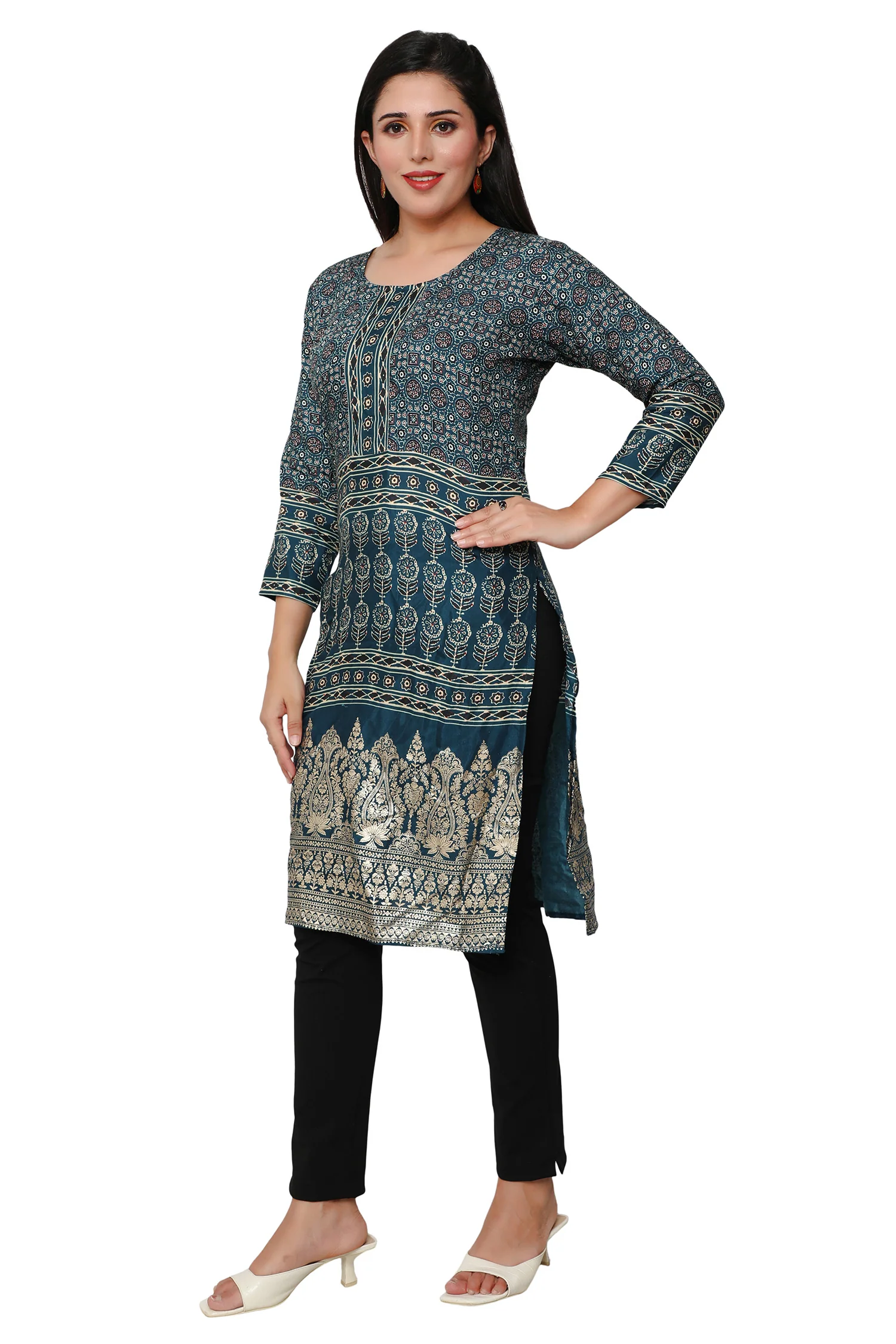 Indian Kurtis for Women Long Tunic Top Kurta (Teal) - Image 4