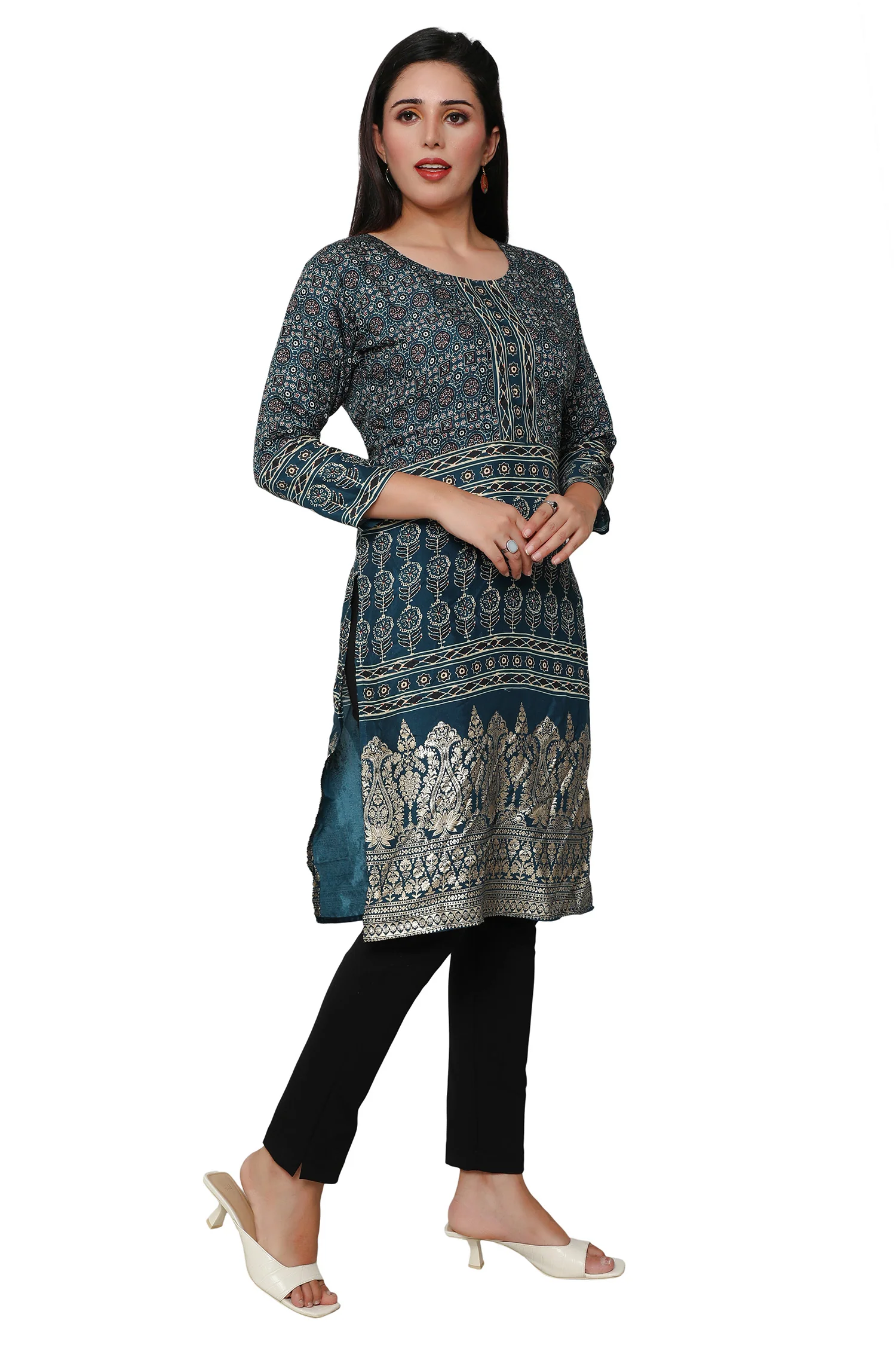 Indian Kurtis for Women Long Tunic Top Kurta (Teal) - Image 5
