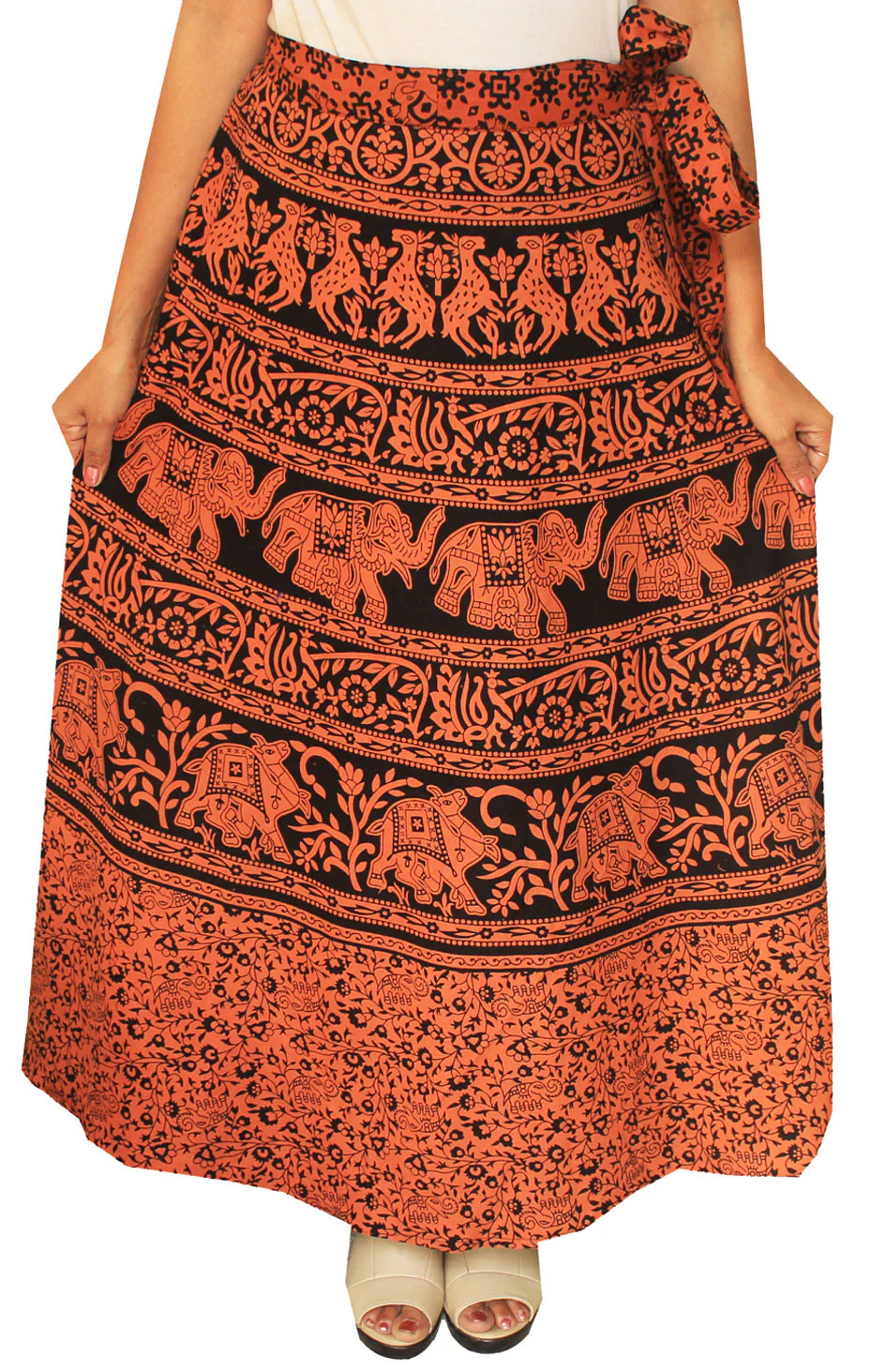 Cotton Long Skirts Wrap Around Womens Indian Clothes (Brown) - Image 2
