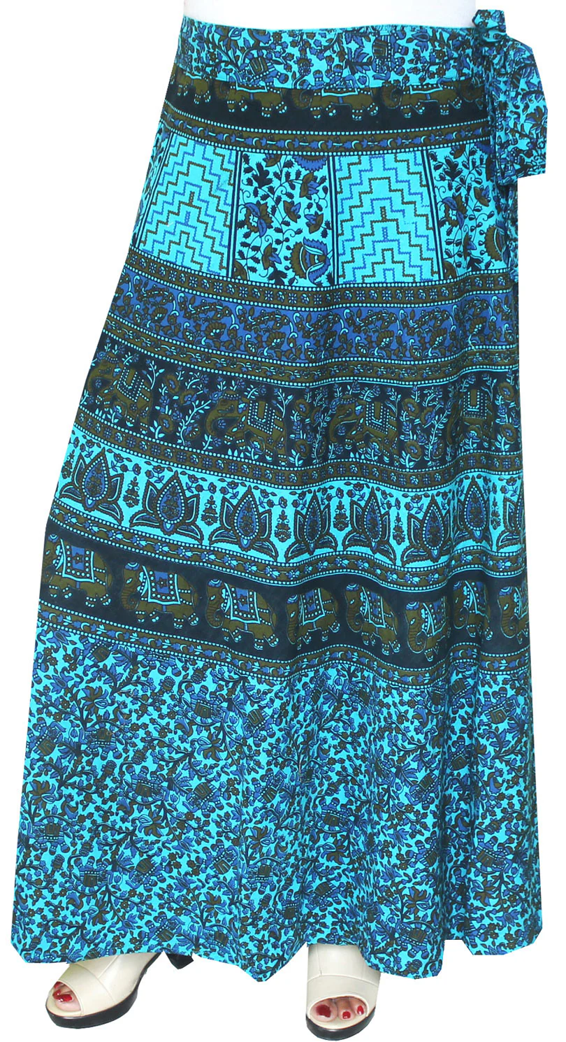Cotton Long Skirts Wrap Around Womens Indian Clothes (Blue) - Image 2