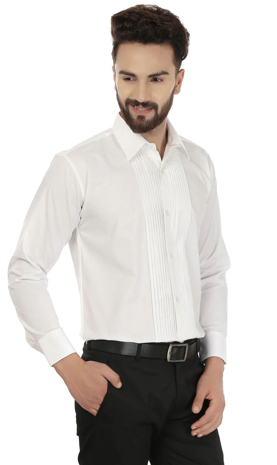 Cotton Men's Long Sleeve Button Down Dress Shirt (White) - Image 5