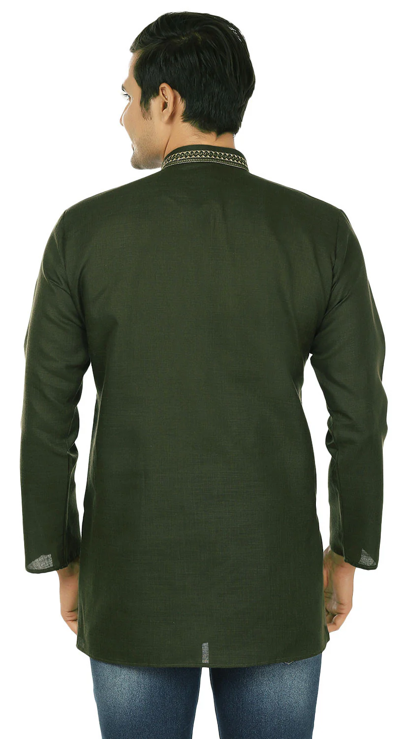 Mens Short Kurta Cotton Dress Shirt India Clothing (Green) - Image 3