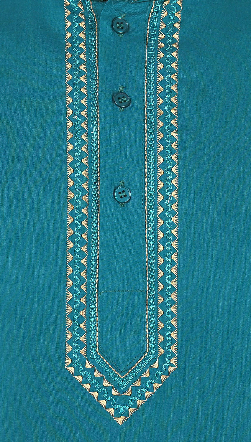 Indian Clothing Embroidered Cotton Short Kurta for Men (Blue) - Image 5