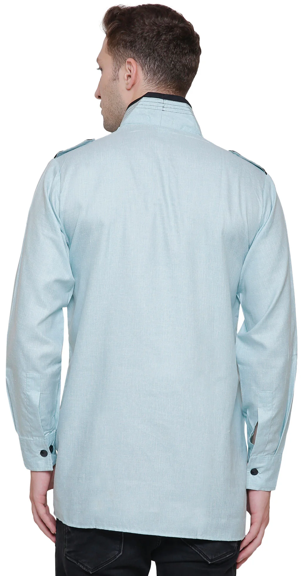 Men's Short Kurta Cotton Shirt India Clothing (Turquoise) - Image 3