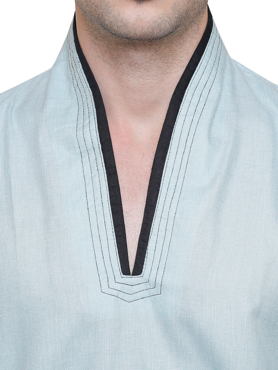 Men's Short Kurta Cotton Shirt India Clothing (Turquoise) - Image 4
