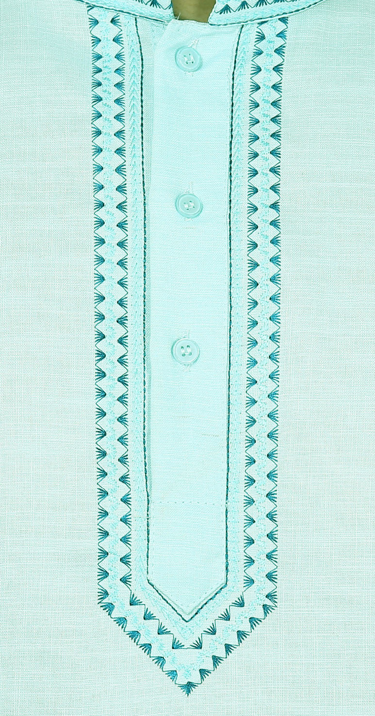 Cotton Dress Mens Short Kurta Shirt India Apparel (Turquoise) - Image 5