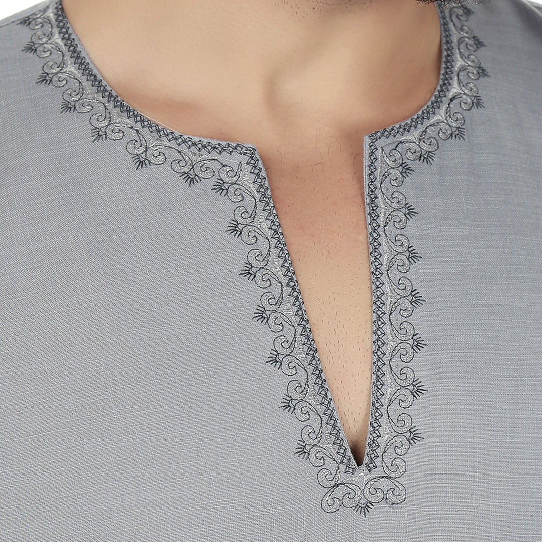Cotton Dress Mens Short Kurta Shirt India Clothing (Grey) - Image 4