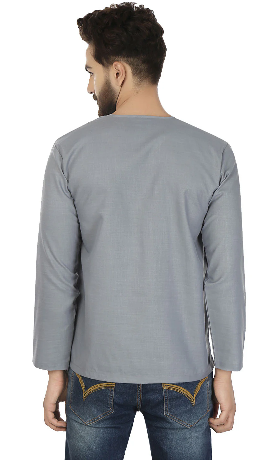 Cotton Dress Mens Short Kurta Shirt India Clothing (Grey) - Image 3