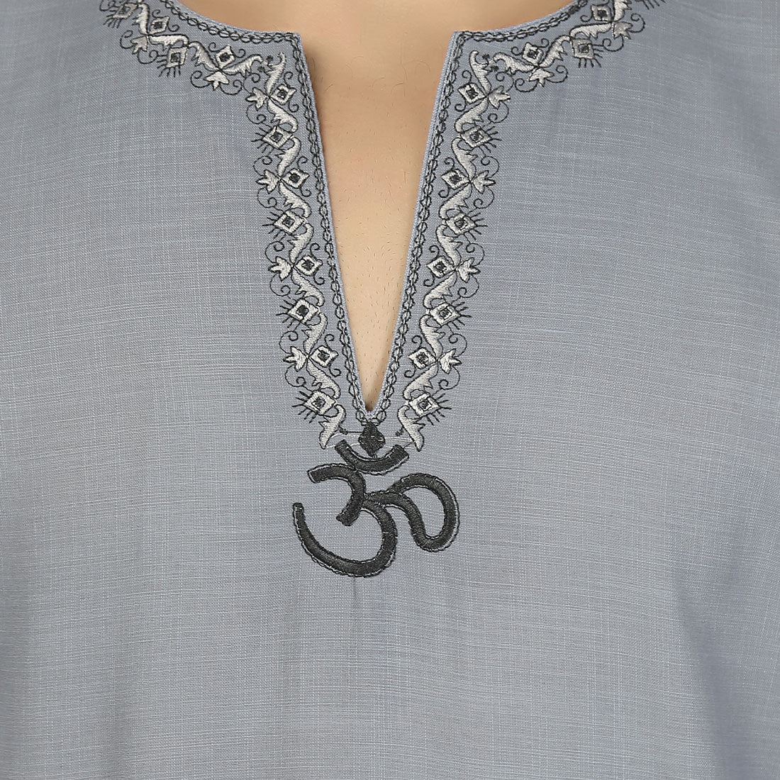 Cotton Dress Mens Short Kurta Shirt India Clothing (Grey) - Image 4
