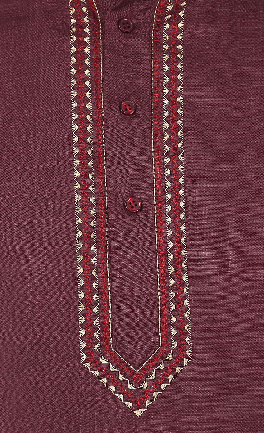 Cotton Dress Mens Short Kurta Shirt India Clothes (Maroon) - Image 5